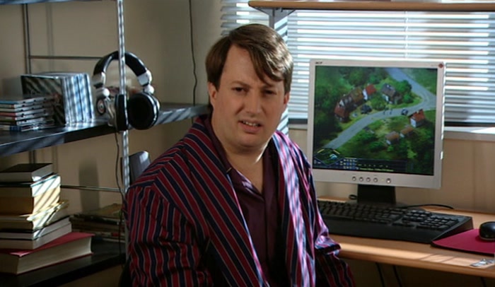 A still of David Mitchell as Mark Corrigan, from Peep Show